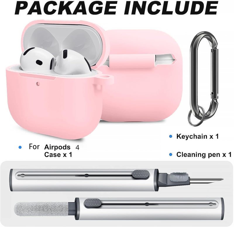 Woyinger Silicone Case Cover for AirPods 4th Gen, Soft Skin, Full Protection, Keychain, Cleaner Kit (Pink) - Image 2